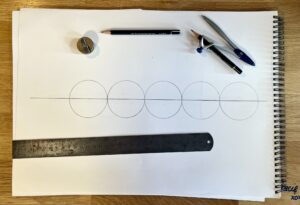 draw 5 circles on the line, for Vadi sword geometry