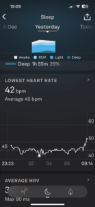 Sunday no alcohol, so HR average 45, lowest 42.